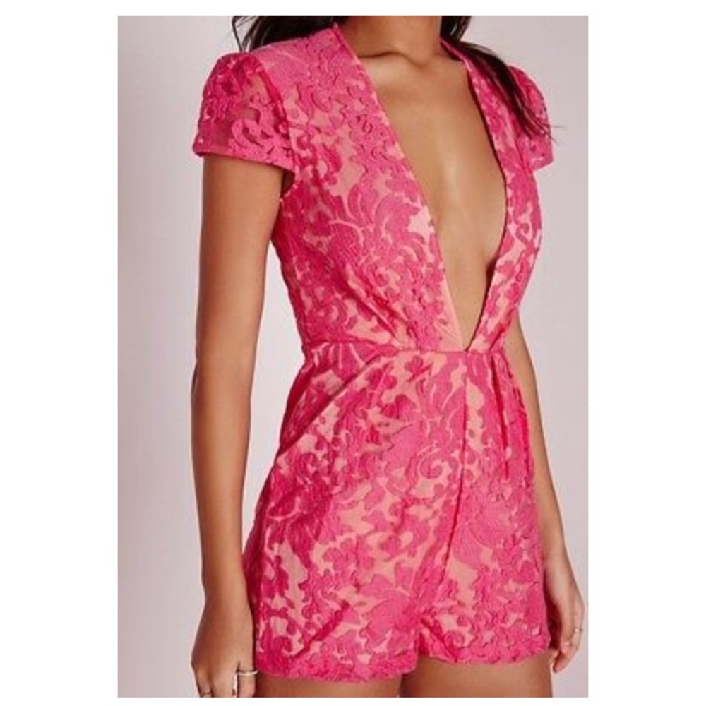 Deep V lace romper